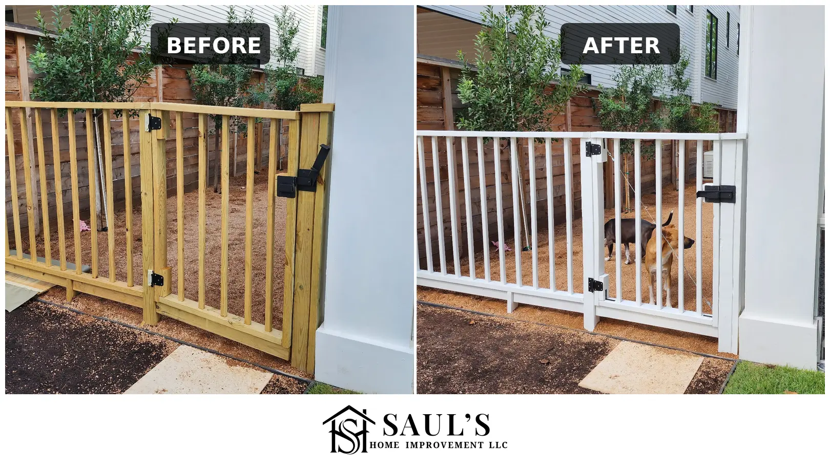 Before and after fence painting by Saul's Home Improvement